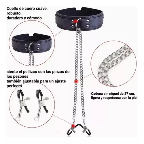 Imagen del producto Collar con Pinzas para Pezones de Acero Inoxidable Ajustables en color Acero Inoxidable