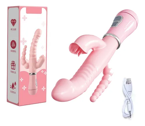 Imagen del producto Vibrador Rabbit 3 en 1 Dildo Estimulador Punto G Multivelocidades en color Rojo